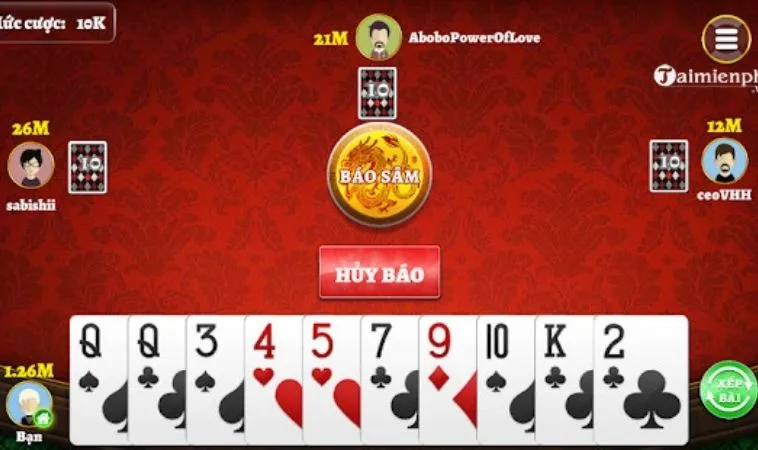 Giao diện chơi Sâm Lốc Cổng Game SunWin